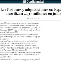 Las fusiones y adquisiciones en Espaa movilizan 4.537 millones en julio